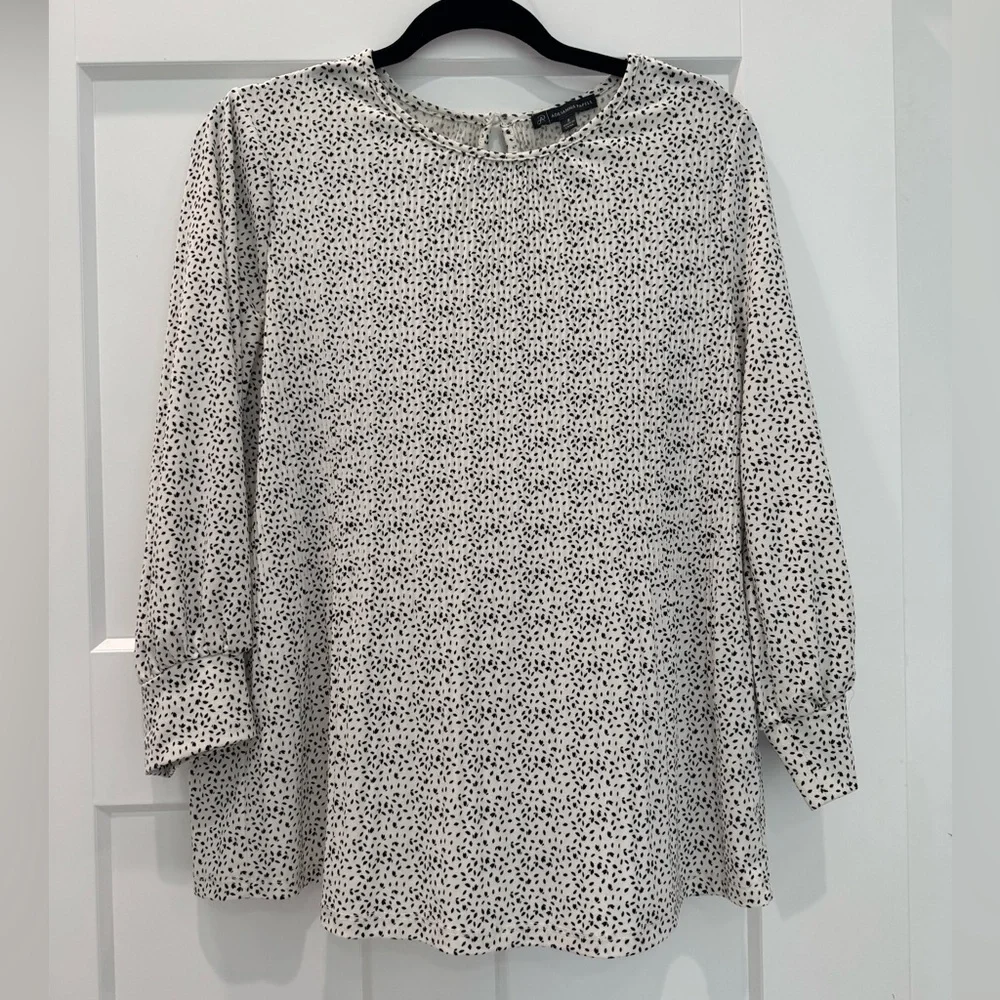 Adrianna Papell Cream & Black Print Blouse, Business Casual Top- Size‎ Small